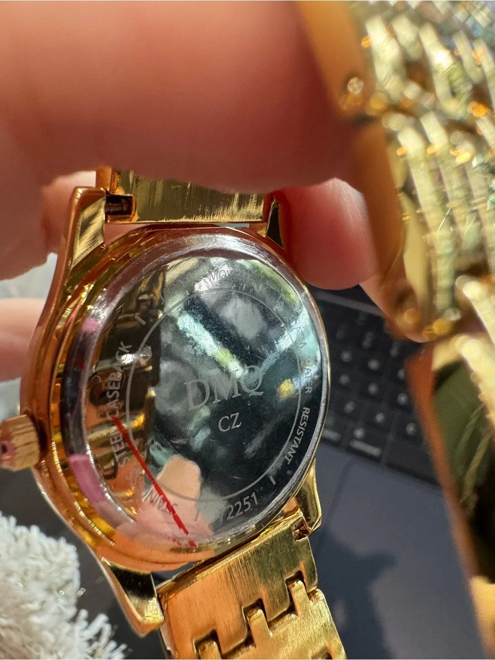 New Women's DMQ Gold Tone CZ Crystal Bezel Watch; Roman Numeral Face